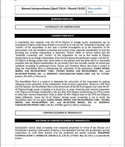 Recent Jurisprudence Mercantile Law